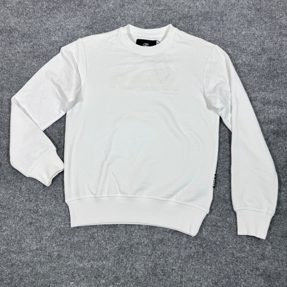 G-Star Raw Regular Crew Neck Graphic Sweatshirt Mens XS White Cotton Blend NWT